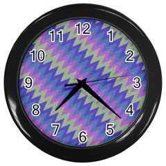 Diagonal Chevron Pattern Wall Clock (black) by LalyLauraFLM