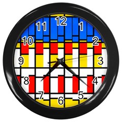 Colorful Rectangles Pattern Wall Clock (black) by LalyLauraFLM