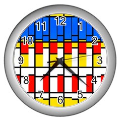 Colorful Rectangles Pattern Wall Clock (silver)