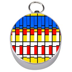 Colorful Rectangles Pattern Silver Compass