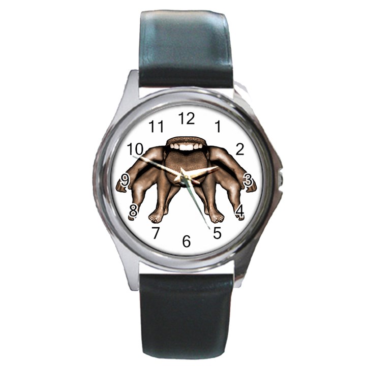 Fantasty Dark Alien Monster Round Leather Watch (Silver Rim)