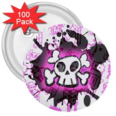 Cartoon Skull  3  Button (100 Pack)