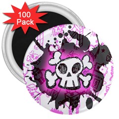 Cartoon Skull  3  Button Magnet (100 Pack)