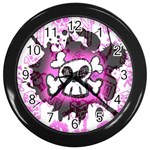 Cartoon Skull  Wall Clock (Black) Front