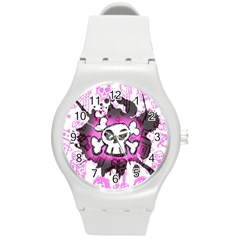 Cartoon Skull  Plastic Sport Watch (medium) by ArtistRoseanneJones