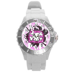 Cartoon Skull  Plastic Sport Watch (large) by ArtistRoseanneJones