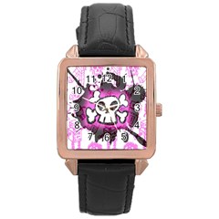 Cartoon Skull  Rose Gold Leather Watch 