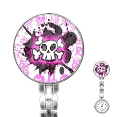 Cartoon Skull  Stainless Steel Nurses Watch by ArtistRoseanneJones