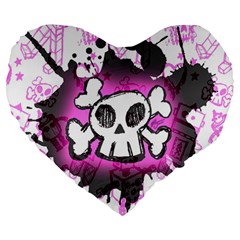 Cartoon Skull  Large 19  Premium Flano Heart Shape Cushion