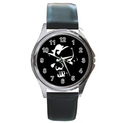 Gothic Skull Round Leather Watch (silver Rim)