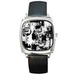 Grunge Skull Square Leather Watch Front