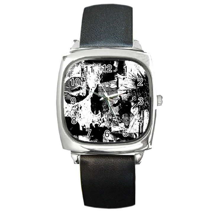 Grunge Skull Square Leather Watch