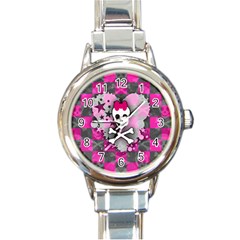 Princess Skull Heart Round Italian Charm Watch