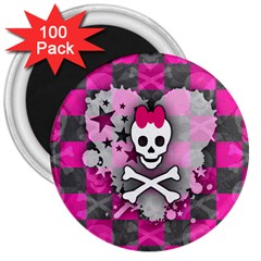 Princess Skull Heart 3  Button Magnet (100 Pack)