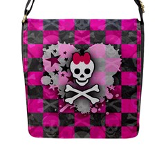 Princess Skull Heart Flap Closure Messenger Bag (l) by ArtistRoseanneJones