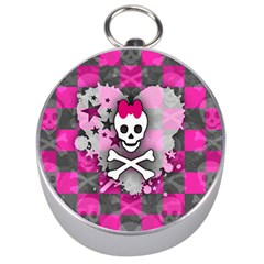 Princess Skull Heart Silver Compass