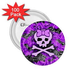 Purple Girly Skull 2 25  Button (100 Pack)