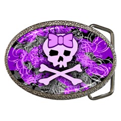 Purple Girly Skull Belt Buckle (oval)