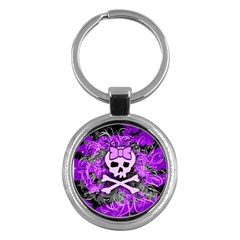 Purple Girly Skull Key Chain (round)