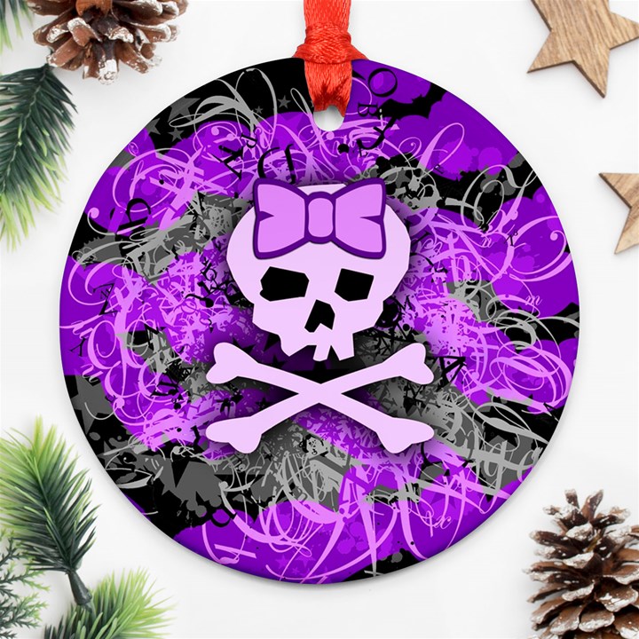 Purple Girly Skull Round Ornament (Two Sides)