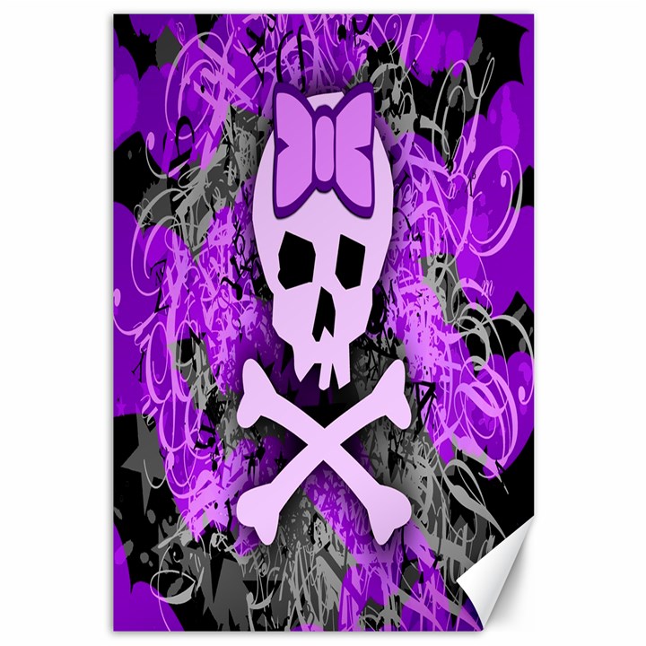 Purple Girly Skull Canvas 12  x 18  (Unframed)