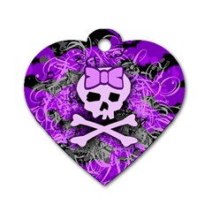 Purple Girly Skull Dog Tag Heart (one Sided) 