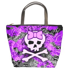 Purple Girly Skull Bucket Handbag by ArtistRoseanneJones