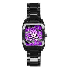 Purple Girly Skull Stainless Steel Barrel Watch