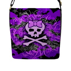 Purple Girly Skull Flap Closure Messenger Bag (l)