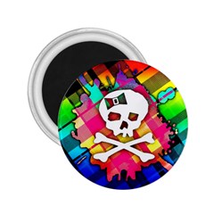 Rainbow Plaid Skull 2 25  Button Magnet