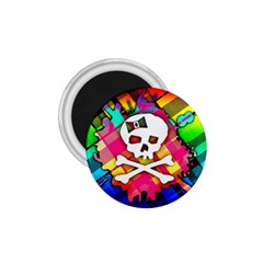 Rainbow Plaid Skull 1 75  Button Magnet