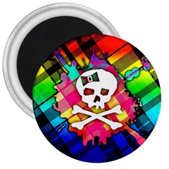 Rainbow Plaid Skull 3  Button Magnet