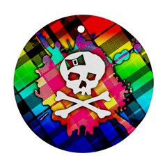 Rainbow Plaid Skull Round Ornament