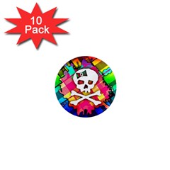 Rainbow Plaid Skull 1  Mini Button Magnet (10 Pack)