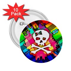 Rainbow Plaid Skull 2 25  Button (10 Pack)