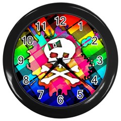 Rainbow Plaid Skull Wall Clock (black)