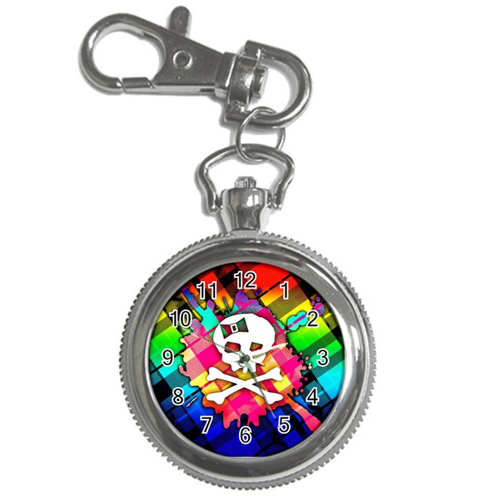 Rainbow Plaid Skull Key Chain Watch