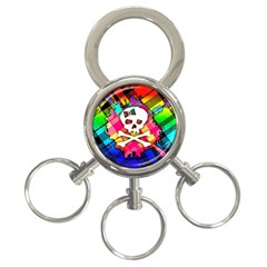 Rainbow Plaid Skull 3-ring Key Chain