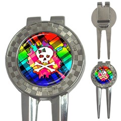 Rainbow Plaid Skull Golf Pitchfork & Ball Marker