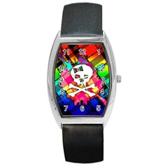 Rainbow Plaid Skull Tonneau Leather Watch by ArtistRoseanneJones