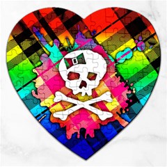 Rainbow Plaid Skull Jigsaw Puzzle (heart) by ArtistRoseanneJones