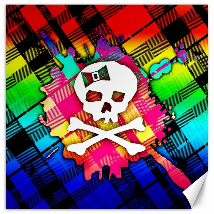 Rainbow Plaid Skull Canvas 16  x 16  (Unframed)