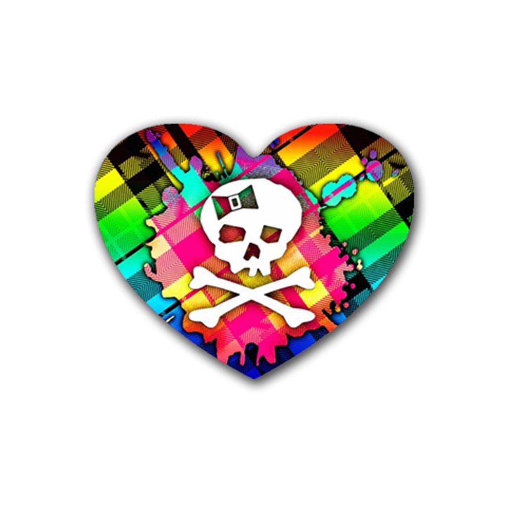 Rainbow Plaid Skull Drink Coasters (Heart)