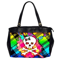 Rainbow Plaid Skull Oversize Office Handbag (two Sides) by ArtistRoseanneJones