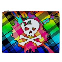 Rainbow Plaid Skull Cosmetic Bag (xxl) by ArtistRoseanneJones