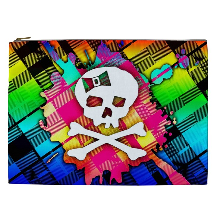 Rainbow Plaid Skull Cosmetic Bag (XXL)