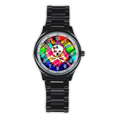 Rainbow Plaid Skull Sport Metal Watch (black)