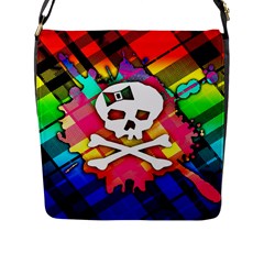 Rainbow Plaid Skull Flap Closure Messenger Bag (l)