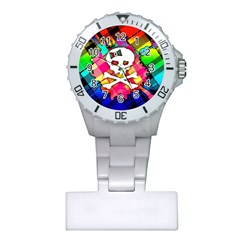 Rainbow Plaid Skull Nurses Watch