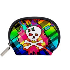 Rainbow Plaid Skull Accessory Pouch (small)